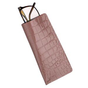 Authentic Calfskin Alligator‑Texture Glasses Pouch - Irish Rose Color